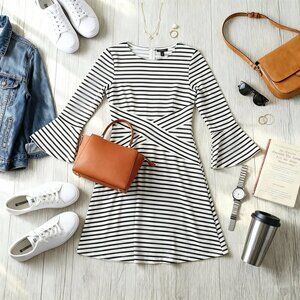 ECI New York Striped Ivory Navy White Ponte knit dress New size Small